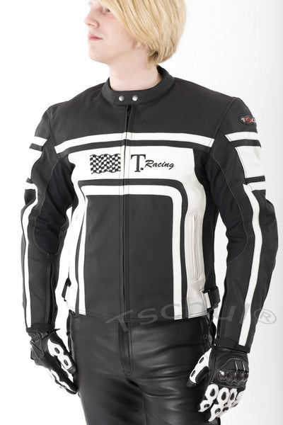 (840) Herren Motorrad Lederjacke *Black-White*