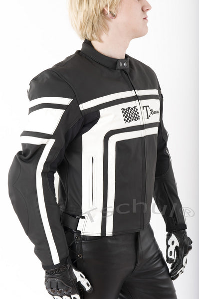 (840) Herren Motorrad Lederjacke *Black-White*