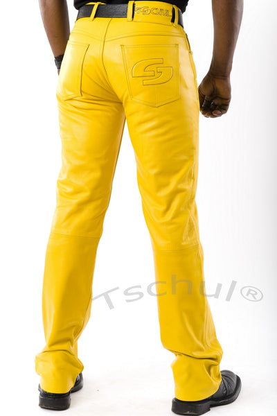 (411) Exklusive Herren-Lederhose in *GELB* Aniline-Leder