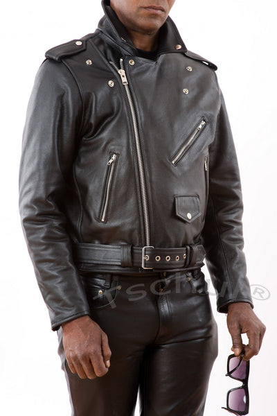 (103) Herren Biker Lederjacke *BRANDO-STYLE* Rindsleder ''BLACK''