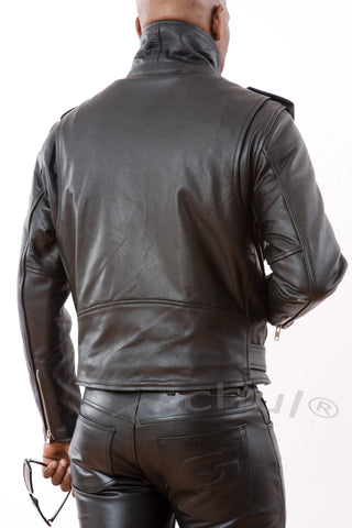 (103) Herren Biker Lederjacke *BRANDO-STYLE* Rindsleder ''BLACK''