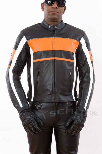 (837) Herren Motorrad Lederjacke *CLASSIC* Orange