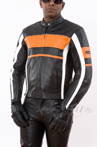 (837) Herren Motorrad Lederjacke *CLASSIC* Orange