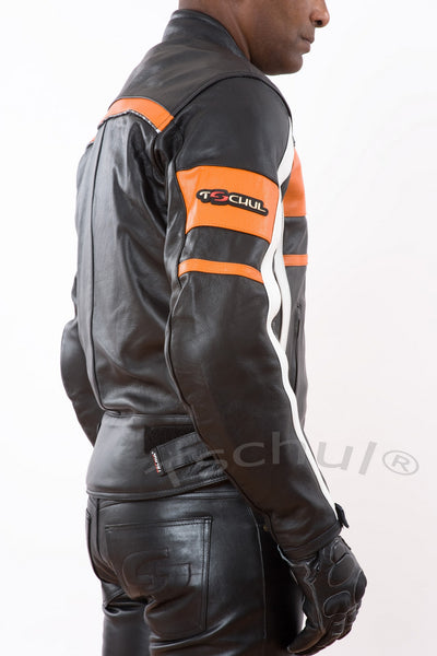 (837) Herren Motorrad Lederjacke *CLASSIC* Orange