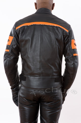 (837) Herren Motorrad Lederjacke *CLASSIC* Orange