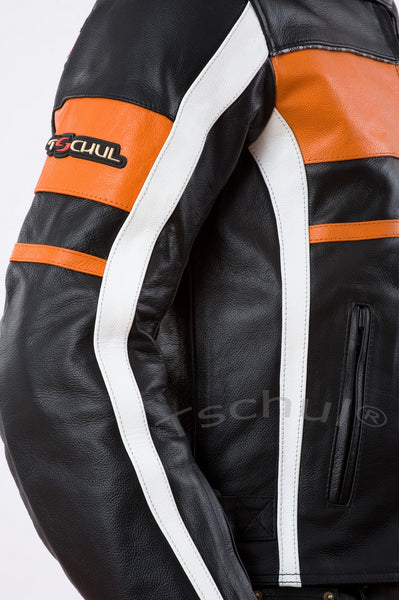 (837) Herren Motorrad Lederjacke *CLASSIC* Orange