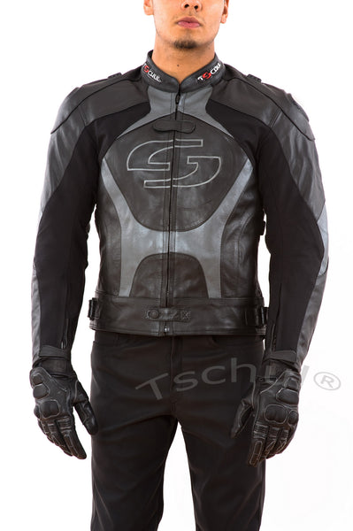 (841) Herren Motorrad Lederjacke "Carbon" Silver-Grey