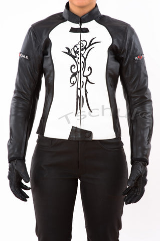 838 Damen Lederjacke Black White