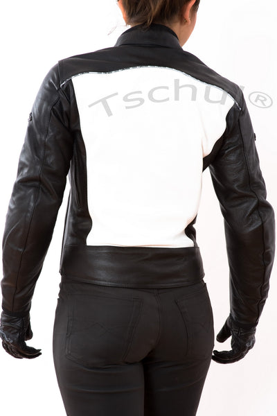 838 Damen Lederjacke Black White