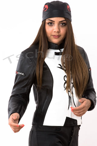 838 Damen Lederjacke Black White