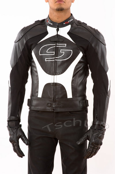 (841) Herren Motorrad Lederjacke "Carbon" Black-White