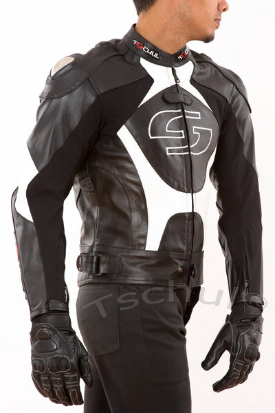 (841) Herren Motorrad Lederjacke "Carbon" Black-White