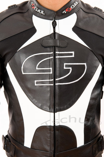 (841) Herren Motorrad Lederjacke "Carbon" Black-White