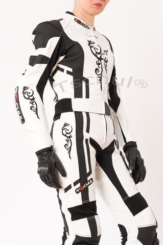 (187) Damen-Motorradkombi Rindsleder zweiteilige *WHITE-BLACK*