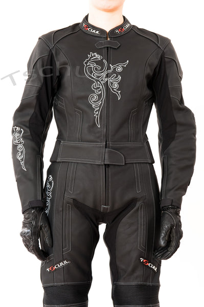 (187) Damen-Motorradkombi Rindsleder zweiteilige *DEEP-BLACK*