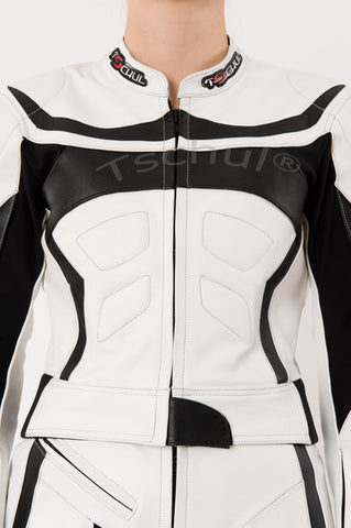 (726) zweiteilige Damen Motorrad-kombi Rindsleder *WHITE-BLACK*