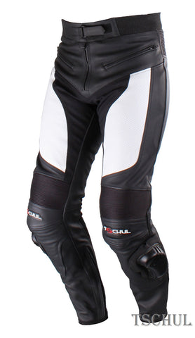 (M-60) MOTORRAD SPORTHOSE AUS RINDSLEDER *BLACK/WHITE*