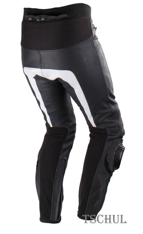 (M-60) MOTORRAD SPORTHOSE AUS RINDSLEDER *BLACK/WHITE*