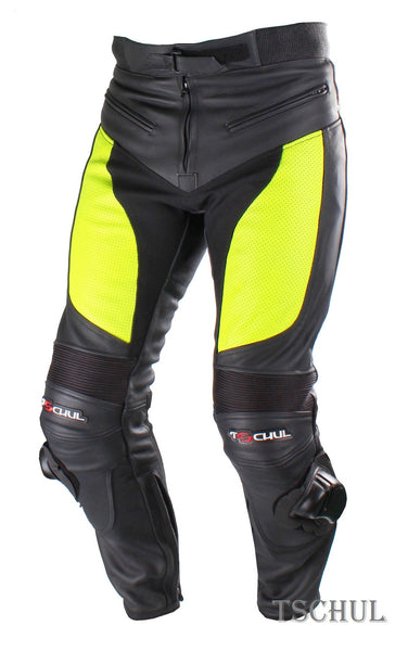 (M-60) MOTORRAD SPORTHOSE AUS RINDSLEDER *BLACK/FLUOR*