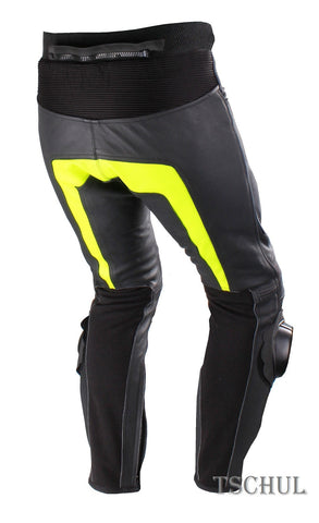 (M-60) MOTORRAD SPORTHOSE AUS RINDSLEDER *BLACK/FLUOR*