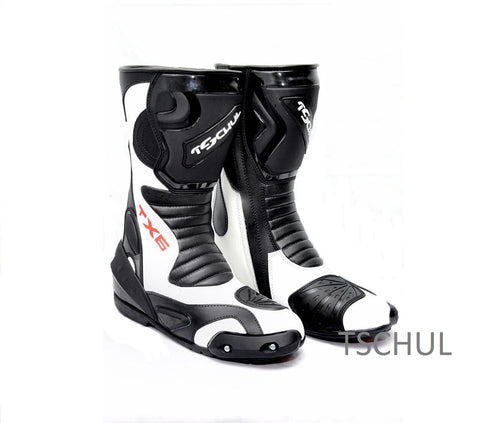 *TX6* Tschul Motorrad Sportstiefel aus Leder ''BLACK-WHITE''