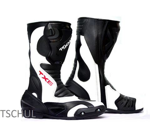 *TX6* Tschul Motorrad Sportstiefel aus Leder ''BLACK-WHITE''