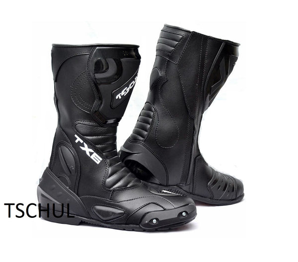 *TX6* Tschul Motorrad Sportstiefel aus Leder ''BLACK''